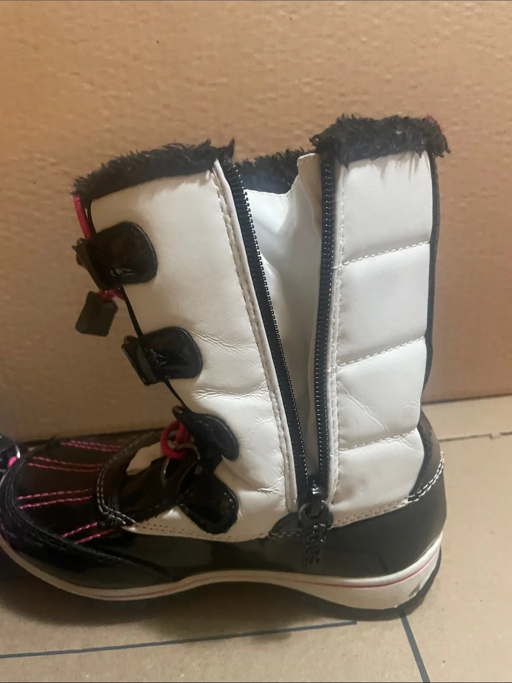 Totes Girls' White & Black Winter Snow Boots with Pink Accents